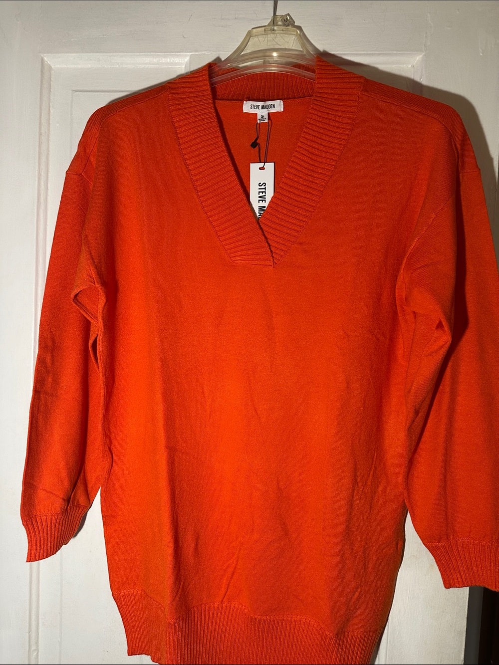 Steve Madden Women's V-Neck Sweater - Vibrant Orange
